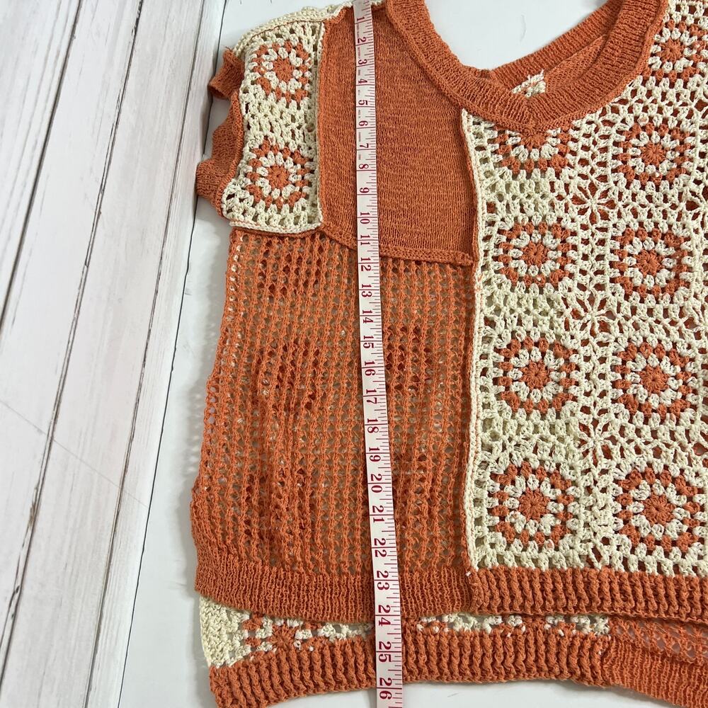 POL Crochet Patchwork Sweater Small Orange Cream … - image 7